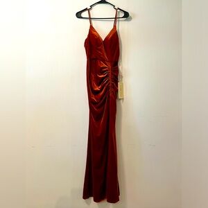 Carlyna Bridesmaid Elva Velvet Dress in Burnt Orange- Size 0